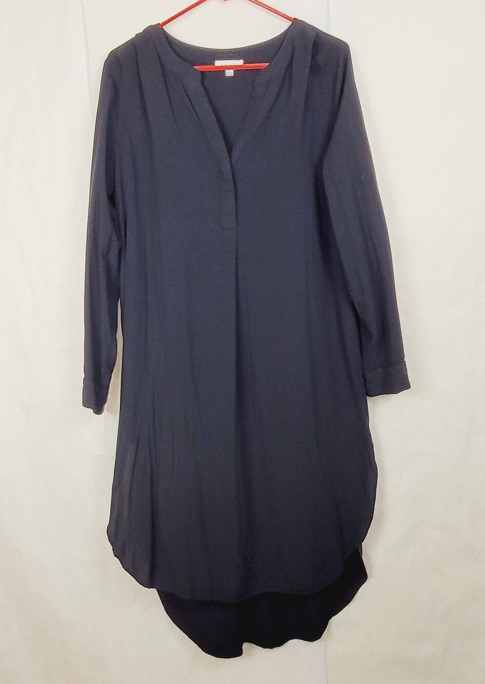 Alex & Lili black split hem popover shirt dress Size Large Lagenlook Minimal